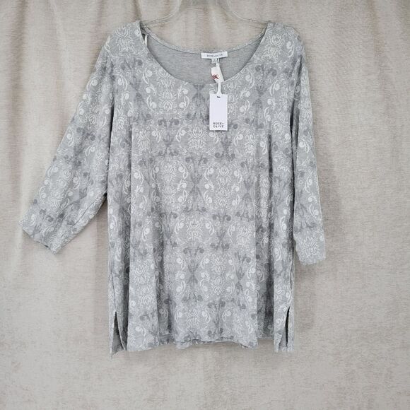 Rose and Olive Gray Scoop Neck Blouse Dressy Tee Women's Plus Size 3X - Picture 1 of 8